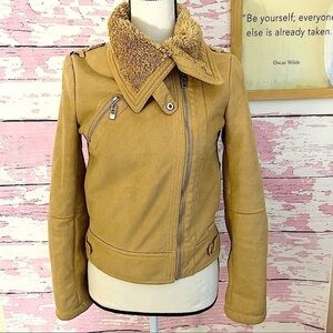 CLUSTER TAN Cowl Neck Tan Zip Up Jacket Medium